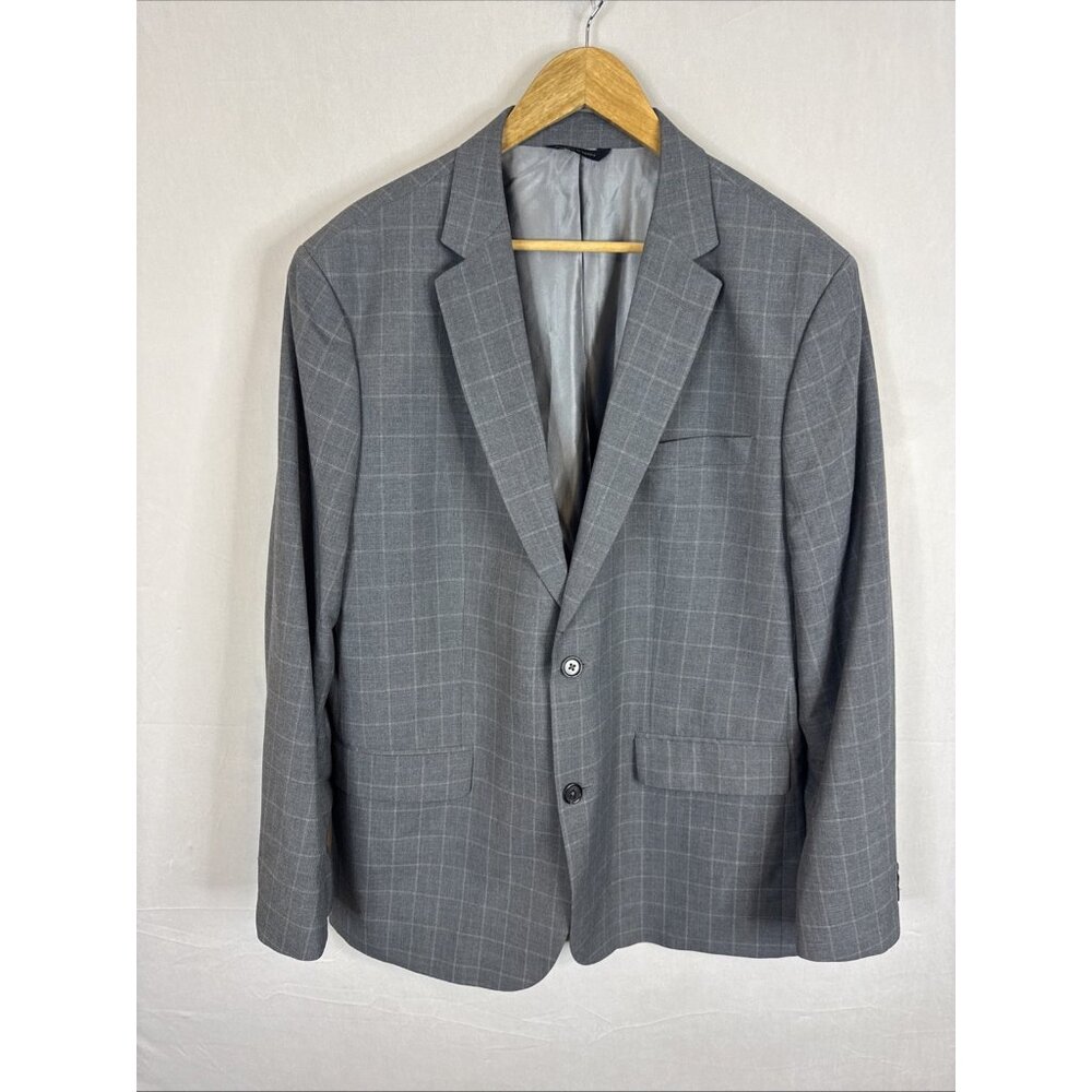 Banana Republic 46R Grey Windowpane Blazer Tailored Fit Sport Coat